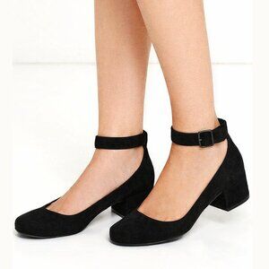 STEVE MADDEN Wails Suede Leather Ankle Strap Heels Shoes Pumps Black Women's 8.5